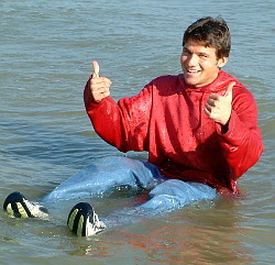 cotton swim hoodie and wet jeans